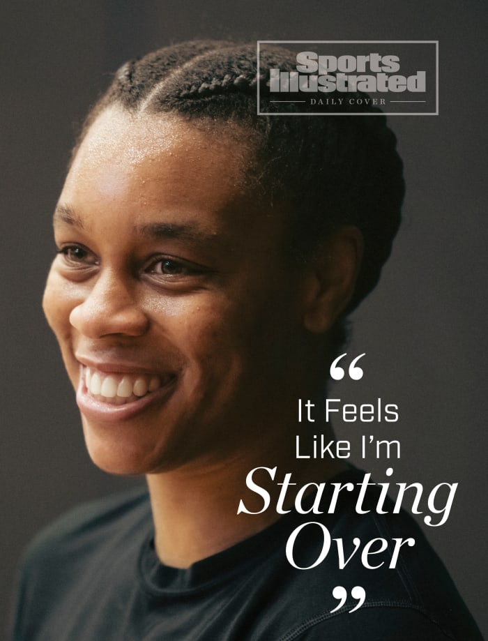 New York Liberty guard AD smiling next to the words “It Feels Like I’m Starting Over”